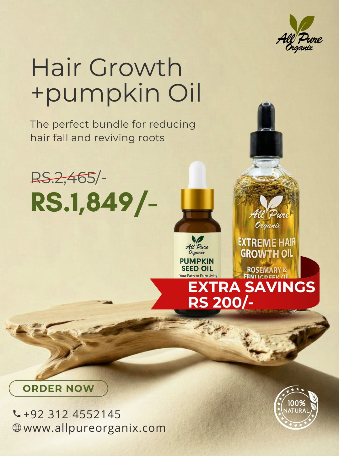 Premium Hair Growth Oil + Pumpkin Seed Oil Bundle – 100% Pure & Cold-Pressed